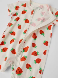 Kortärmad pyjamasoverall jordgubbar