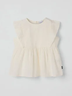 Vävd blus med volanger